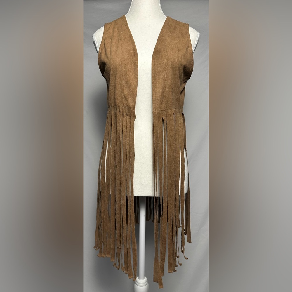 PROMESA Vintage Tan Western Festival‎ Tasseled Faux Suede Vest Size S